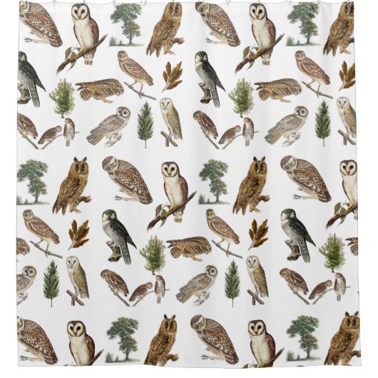 owl Waterverf Forest Pattern Douchegordijn (Voorkant)