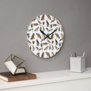 owl Waterverf Forest Pattern Grote Klok