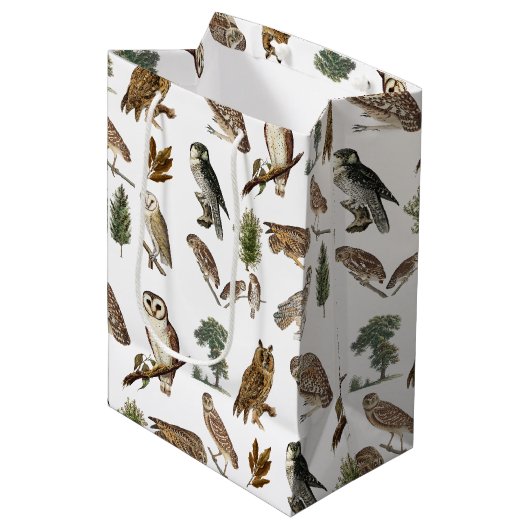  owl Waterverf Forest Pattern Medium Cadeauzakje (Voorkant Gekanteld)