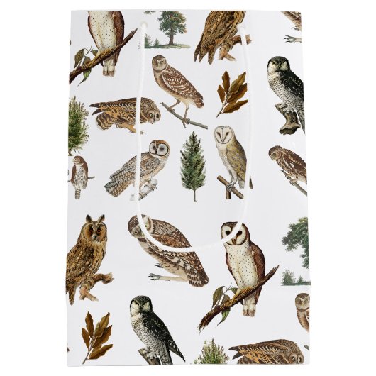  owl Waterverf Forest Pattern Medium Cadeauzakje (Achterkant)