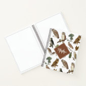  owl Waterverf Forest Pattern Monogram Notitieboek (Binnen)
