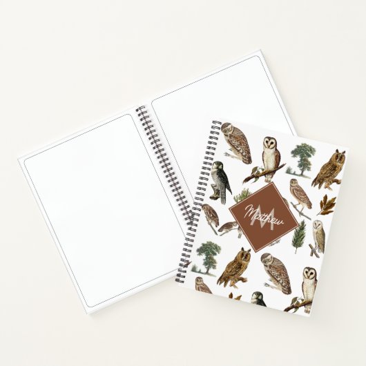 owl Waterverf Forest Pattern Monogram Notitieboek (Binnen)