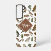  owl Waterverf Forest Pattern Monogram Samsung Galaxy Hoesje (Achterkant)