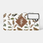 owl Waterverf Forest Pattern Monogram Samsung Galaxy Hoesje (Achterkant horizontaal)