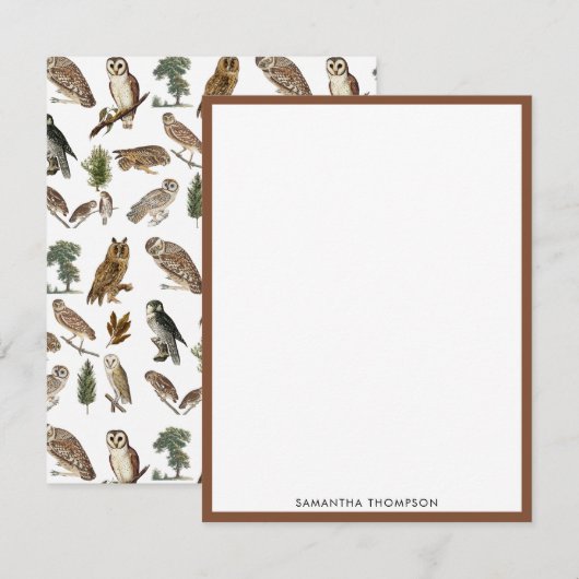 owl Waterverf Forest Pattern Notitiekaartje (Voorkant / Achterkant)