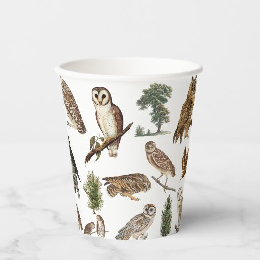owl Waterverf Forest Pattern Papieren Bekers (Voorkant)