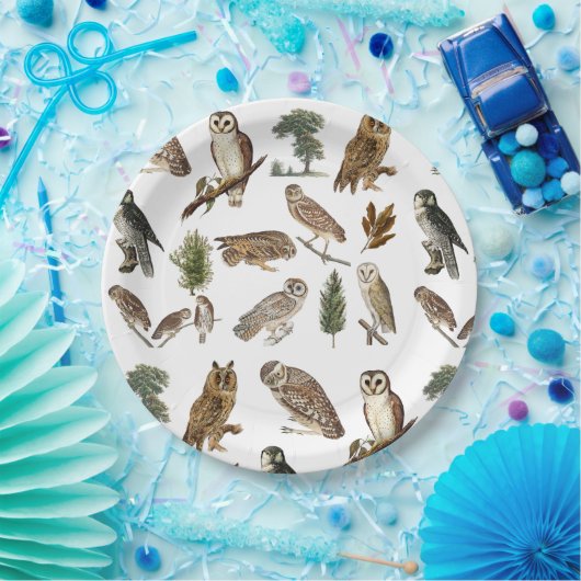 owl Waterverf Forest Pattern Papieren Bordje (Feest)