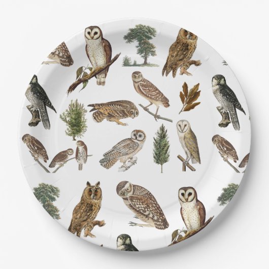 owl Waterverf Forest Pattern Papieren Bordje (Voorkant)