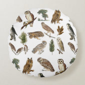  owl Waterverf Forest Pattern Rond Kussen (Voorkant)