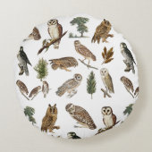 owl Waterverf Forest Pattern Rond Kussen (Achterkant)