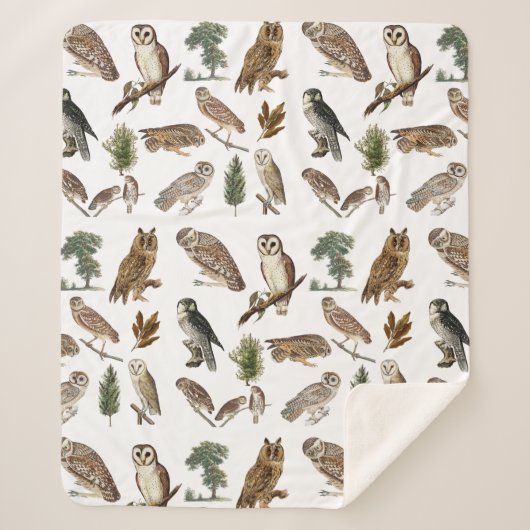 owl Waterverf Forest Pattern Sherpa Deken (Voorkant)