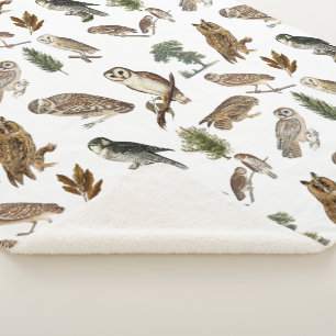 owl Waterverf Forest Pattern Sherpa Deken