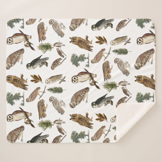 owl Waterverf Forest Pattern Sherpa Deken (Voorkant (horizontaal))
