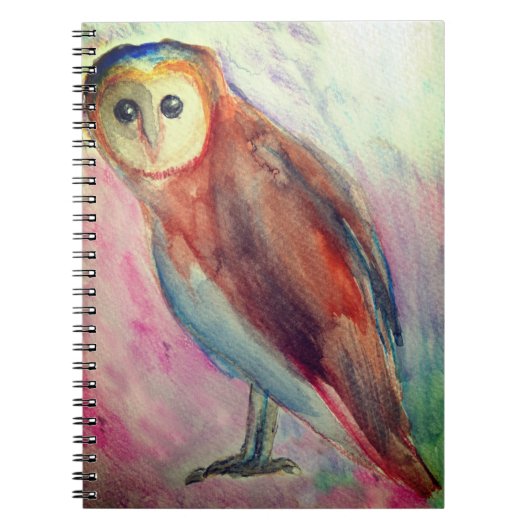 Owl Waterverf kunst tekening Notitieboek (Voorkant)