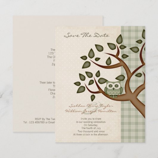 Owl Wedding Save The Date (Voorkant / Achterkant)