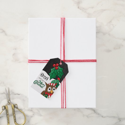 Owl Wens je een prettige kerst Cadeaulabel (Met Touw)