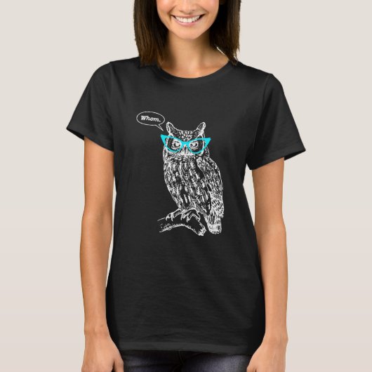Owl Whom Who Glasses Funny Grammar T-shirt (Voorkant)