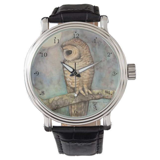 Owl Wildlife Waterverf art van Molly Harrison Horloge (Voorkant)