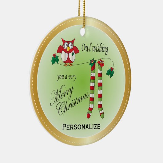 Owl Wish je een prettig kerstOrnament Keramisch Ornament (Rechts)