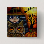 Owl Witch Halloween Button (Voorkant)