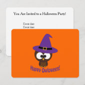 Owl Witch Halloween Party Invitation Kaart (Voorkant / Achterkant)