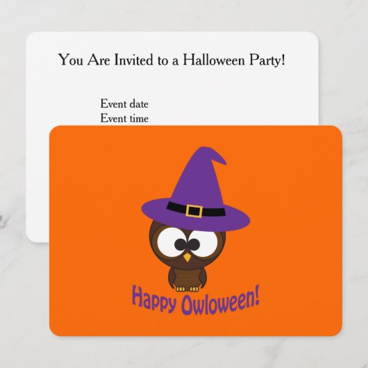 Owl Witch Halloween Party Invitation Kaart (Voorkant / Achterkant)