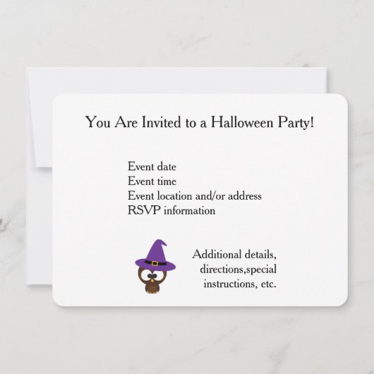 Owl Witch Halloween Party Invitation Kaart (Achterkant)