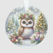 Owl with Holly Wreath & Snowy Trees Ornament (achterkant)