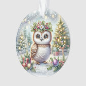 Owl with Holly Wreath & Snowy Trees Ornament (voorkant)