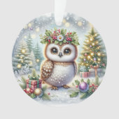 Owl with Holly Wreath & Snowy Trees Ornament (voorkant)