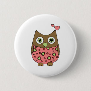 Owl WIth Love Ronde Button 5,7 Cm