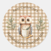 Owl with Mug Brown Gingham Hot Cocoa Mix Label (Voorkant)