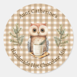 Owl with Mug Brown Gingham Hot Cocoa Mix Label