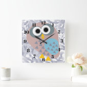 Owl with watercolor grey vierkante klok (Huis)