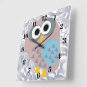 Owl with watercolor grey vierkante klok (Hoek)