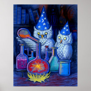 Owl Wizards Magic alchemy whimsical grappig poster