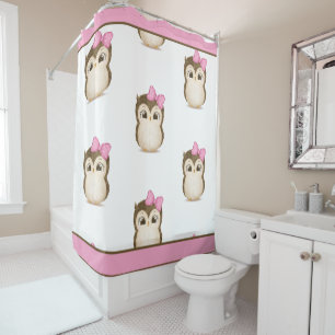 Owl Woodland Animals Waterverf Pink Cute Douchegordijn