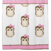 Owl Woodland Animals Waterverf Pink Cute Douchegordijn (Voorkant)