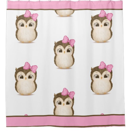 Owl Woodland Animals Waterverf Pink Cute Douchegordijn (Voorkant)