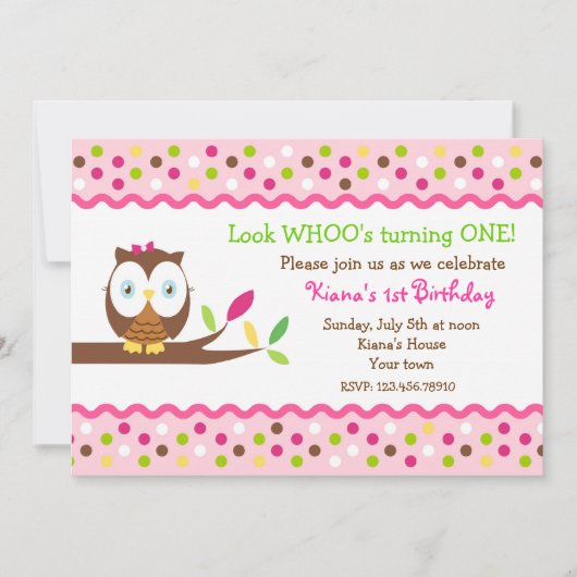 Owl Woodland Bird Birthday Party Invitations Kaart (Voorkant)
