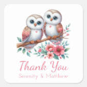 Owl Woodland Boho Country Wedding Thank You  Vierkante Sticker (Voorkant)