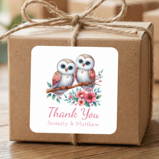 Owl Woodland Boho Country Wedding Thank You  Vierkante Sticker