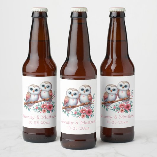 Owl Woodland Boho Rustic Country Wedding Bier Etiket (Flessen)