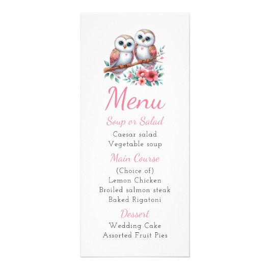 Owl Woodland Boho Rustic Country Wedding Menu (Voorkant)