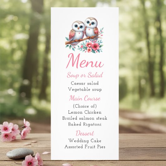 Owl Woodland Boho Rustic Country Wedding Menu