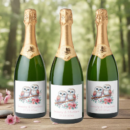 Owl Woodland Boho Rustic Country Wedding Sparkling Wijnetiket