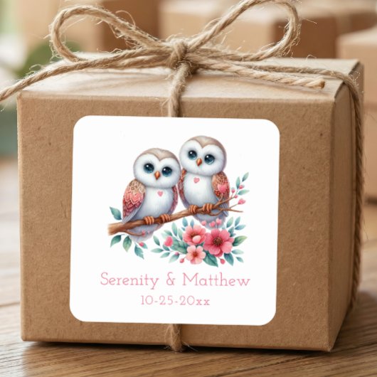 Owl Woodland Boho Rustic Country Wedding Vierkante Sticker