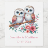 Owl Woodland Boho Rustic Country Wedding Wijn Etiket (Enkel label)