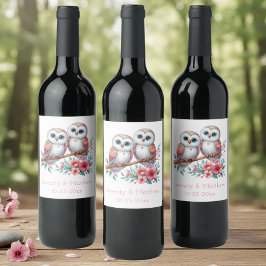 Owl Woodland Boho Rustic Country Wedding Wijn Etiket