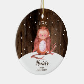 Owl Woodland Gepersonaliseerde Baby's Eerste Kerst Keramisch Ornament (Rechts)